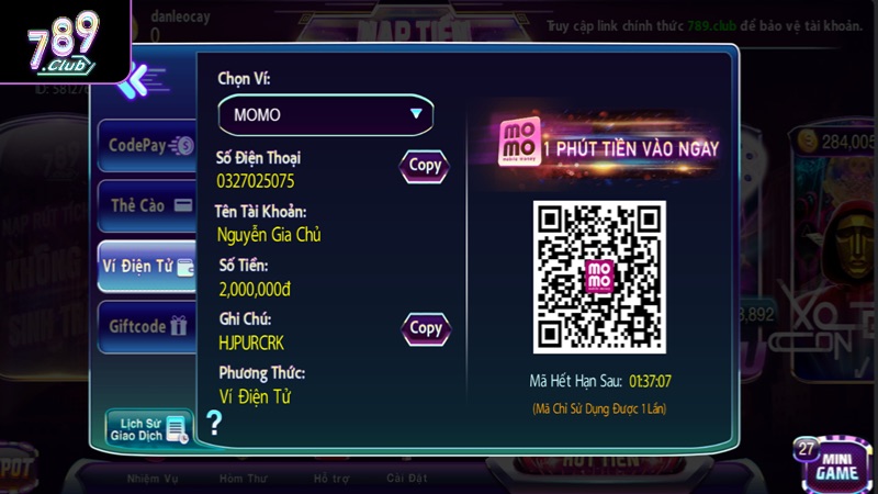 Nạp Tiền 789club - Hướng Dẫn 4 Bước Gửi Tiền Nhanh Chóng Trong 1 Phút Hướng dẫn gửi tiền trong 1 phút với ví Momo